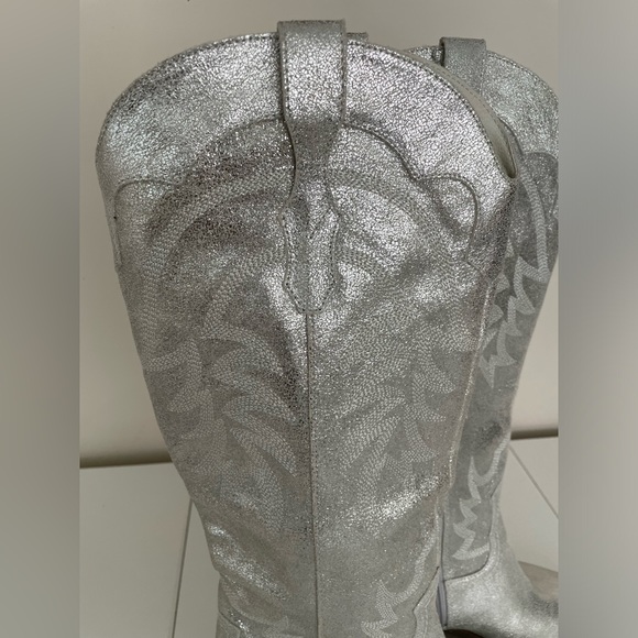 Dolce Vita Solida Leather Silver Metallic Embroidered Cowboy Western Boots Sz 7 - Picture 9 of 16